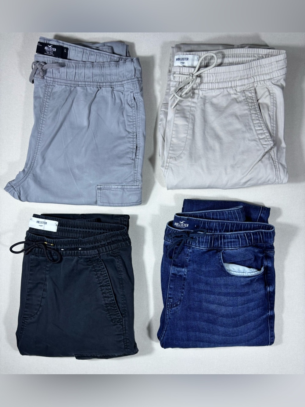 4 Pair Hollister Men’s Pants Bundle L Cargo Jogger Denim Gray Navy
